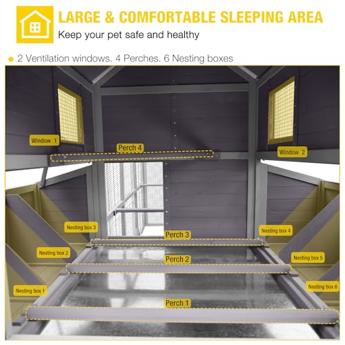 Aivituvin Chicken Coop Extra Large Chicken House 41.3ft² for 8-10 Chickens Outdoor Wooden Hen House Poultry Cage with 6 Nesting Boxes, 6 Perches, Large Run 118