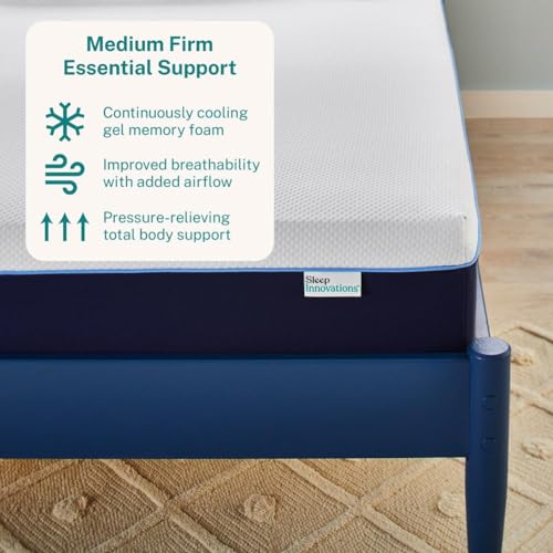 Sleep Innovations Marley 12 Inch Cooling Gel Memory Foam Mattress, Queen Size, Bed in a Box, Medium Firm Support