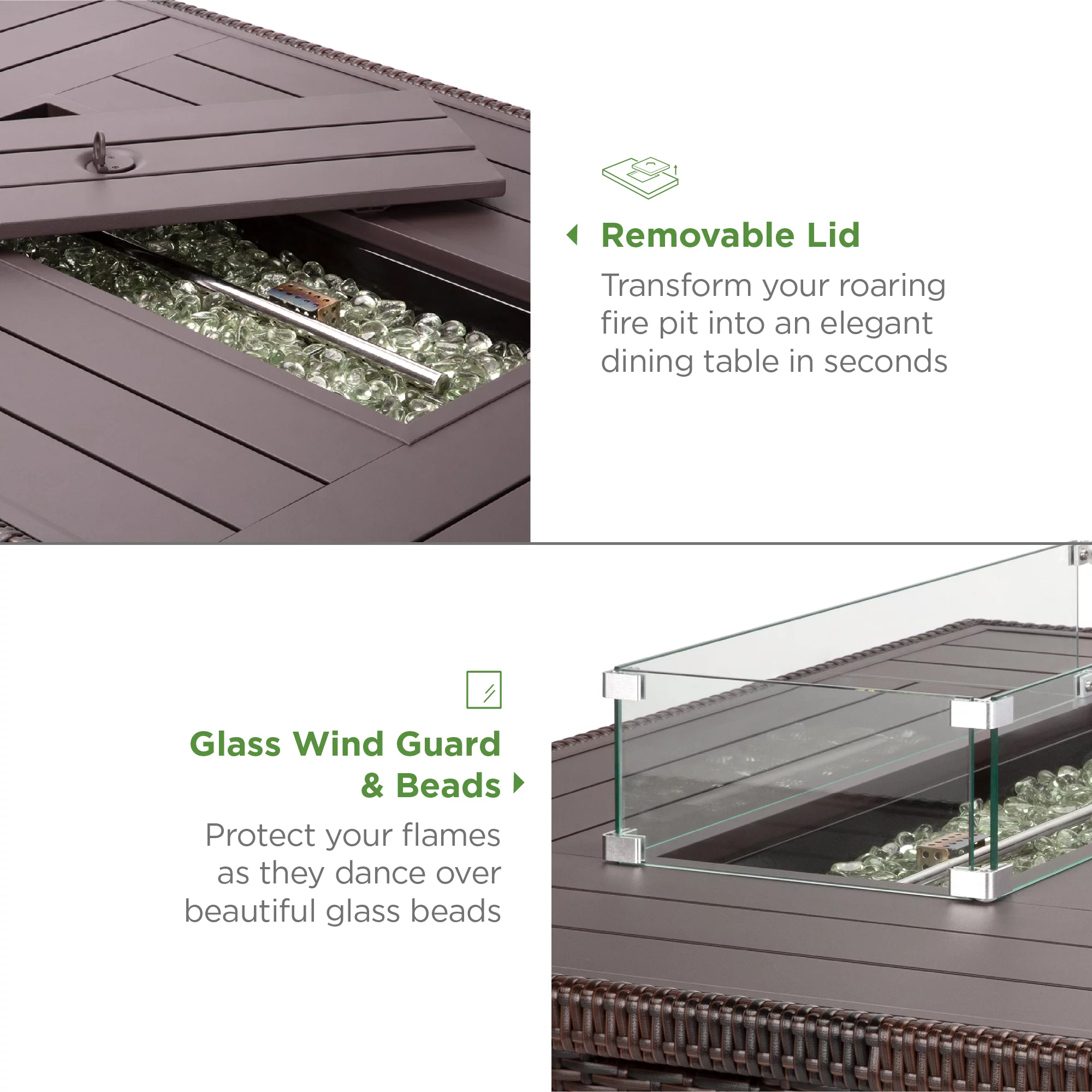 Best Choice Products 52in Wicker Propane Gas Fire Pit Table 50,000 BTU w/ Glass Wind Guard, Tank Holder, Cover - Brown