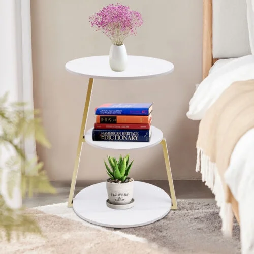 3-Tier End Table Living Room Sofa Side Snack Table Coffee Tray Under Sofa Table