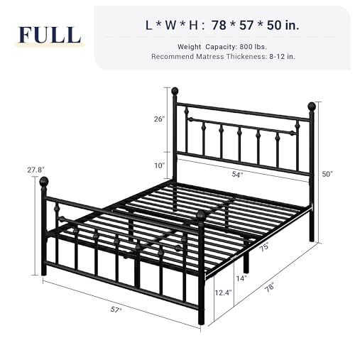 Allewie 14 Inch Full Size Metal Platform Bed Frame with Victorian Vintage Headboard and Footboard/Mattress Foundation/Under Bed Storage/No Box Spring Needed/Easy Assembly/Noise Free/Black
