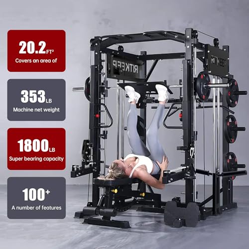 Smith Machine with Jammer Arms & Leg Press with Adjustable Dual Pulley Ratio (1:1 & 2:1), PMAX-4750 All-in-One Commercial & Home Gym Equipment, Heavy-Duty Steel Frame by RitKeep
