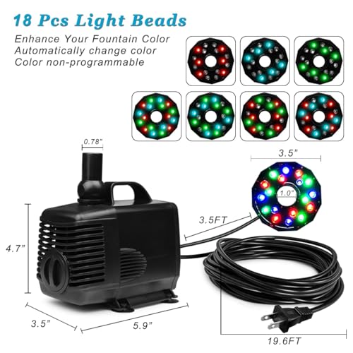 DOMICA 45W LED Pond Pump with Fountain Kit, 792 GPH Submersible Garden Water Fountain Pump, 3000L/H for Waterfall, Hydroponics, Aquariums, Fish Tanks, Indoor Outdoor