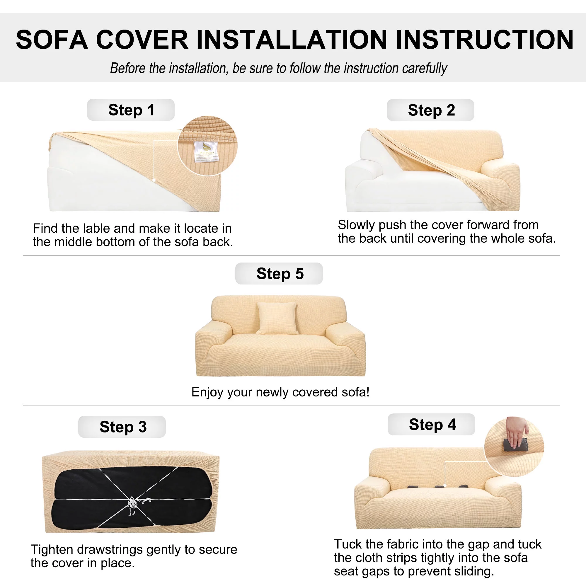 PiccoCasa 1-Piece Jacquard Sofa Covers 2 Seater Couch Slipcover Yellow 53