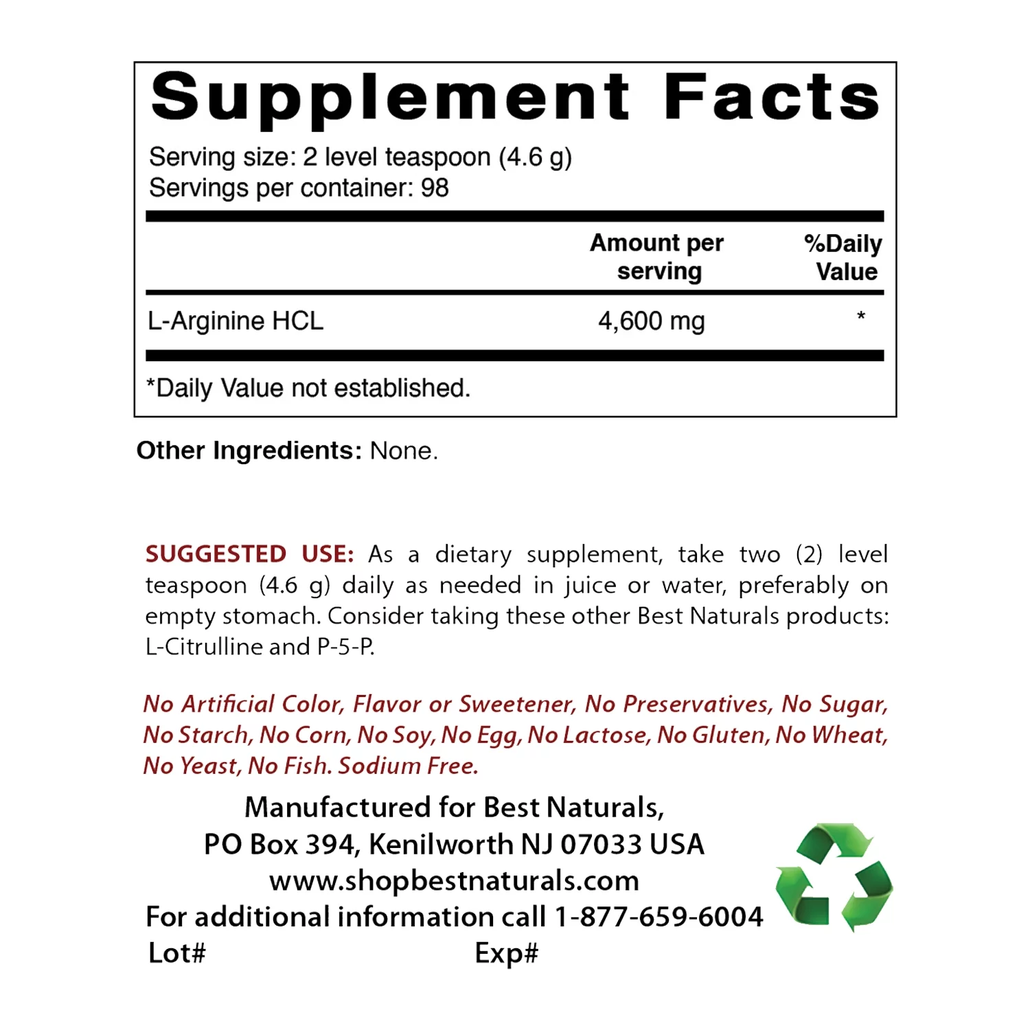 3 Pack Best Naturals L-Arginine 1 LB Powder (Pharmaceutical Grade) | Best Amino Acid Arginine Supplements for Women & Man - Promotes Circulation and Supports Cardiovascular Health