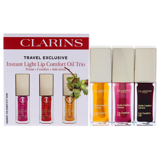 Clarins Instant Light Lip Comfort Oil Trio by Clarins for Women - 3 x 0.1 oz Lip Oil - 01 Honey, 02 Raspberry, 03 Red Berry