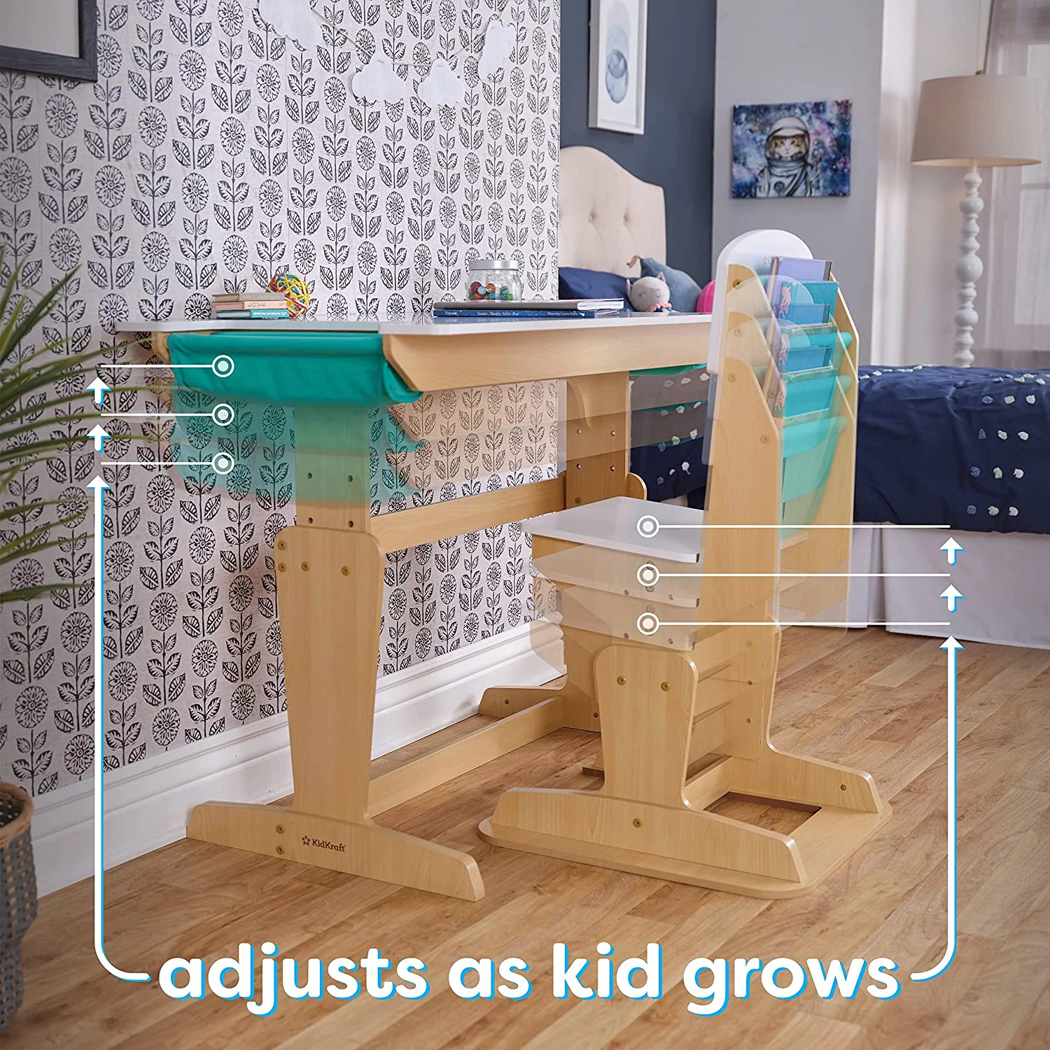 KidKraft Grow Together™ Pocket Adjustable Wooden Desk and Chair, Natural