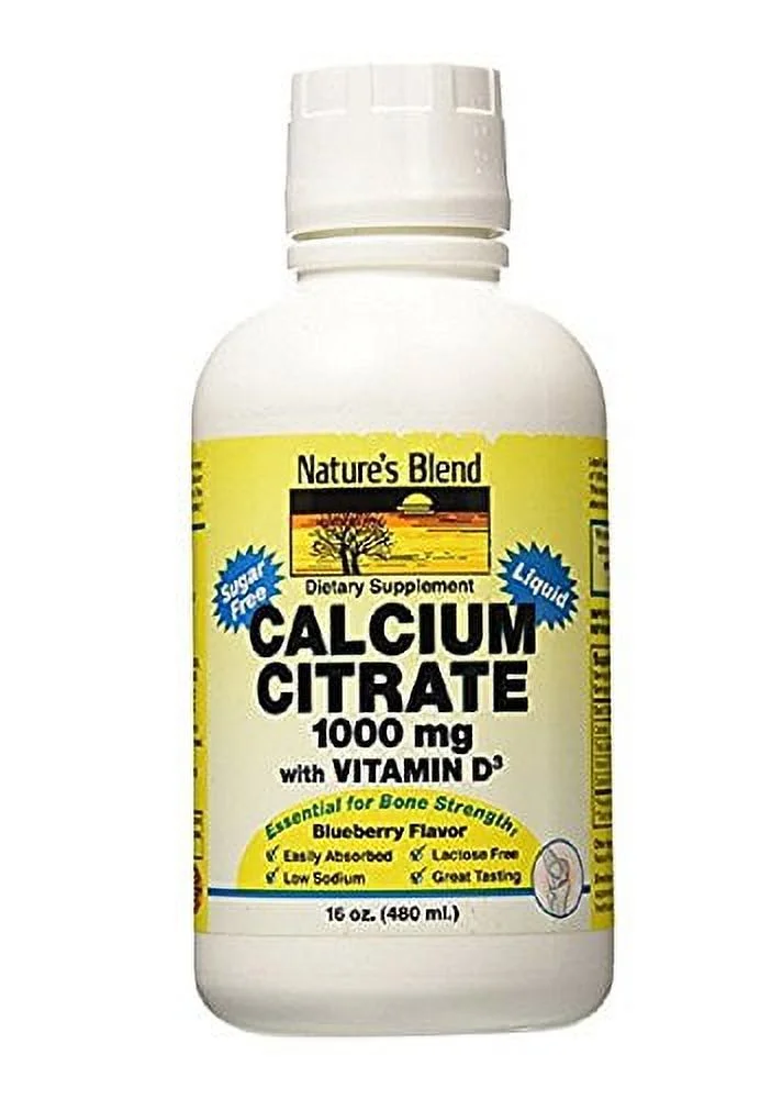 Nature's Blend Calcium Citrate with D3 Blueberry Flavored Liquid 16 oz Each (Pack of 2)