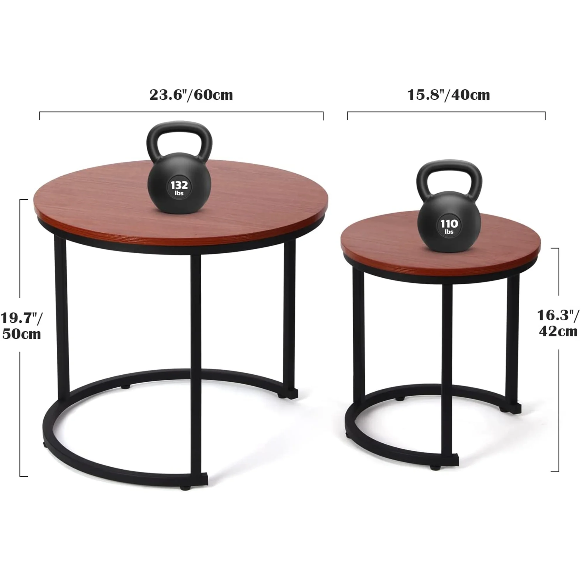Modern Round Nesting Tables with Metal Frame (Set of 2) (White & Black)