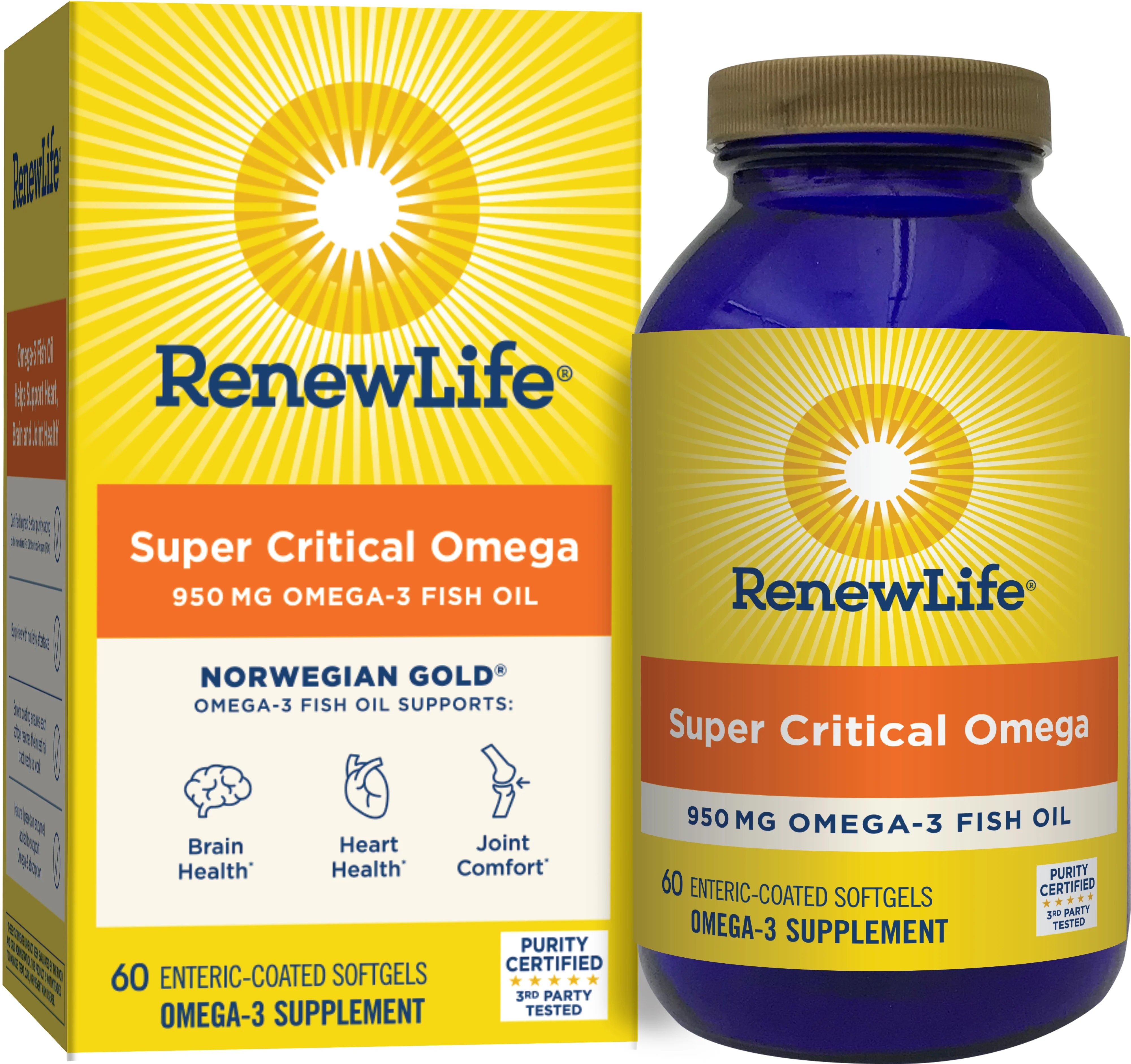 Renew Life Norwegian Gold Omega 3 Fish Oil Softgels for Heart Health, 1045 mg, 60 Count