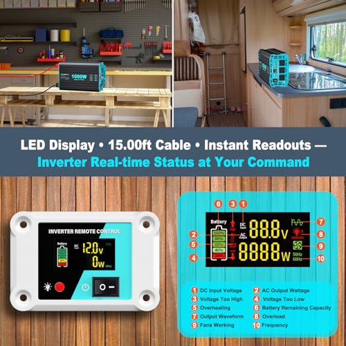 Pure Sine Wave 3500W Power Inverter 12V DC to 120V AC for RV, Truck, Home, Off-Grid, Solar, Inverter with 3 AC Outlet, 30W USB-C, 5V 3.1A USB, Hardwire Port, 15FT Remote Control, Surge 7000W