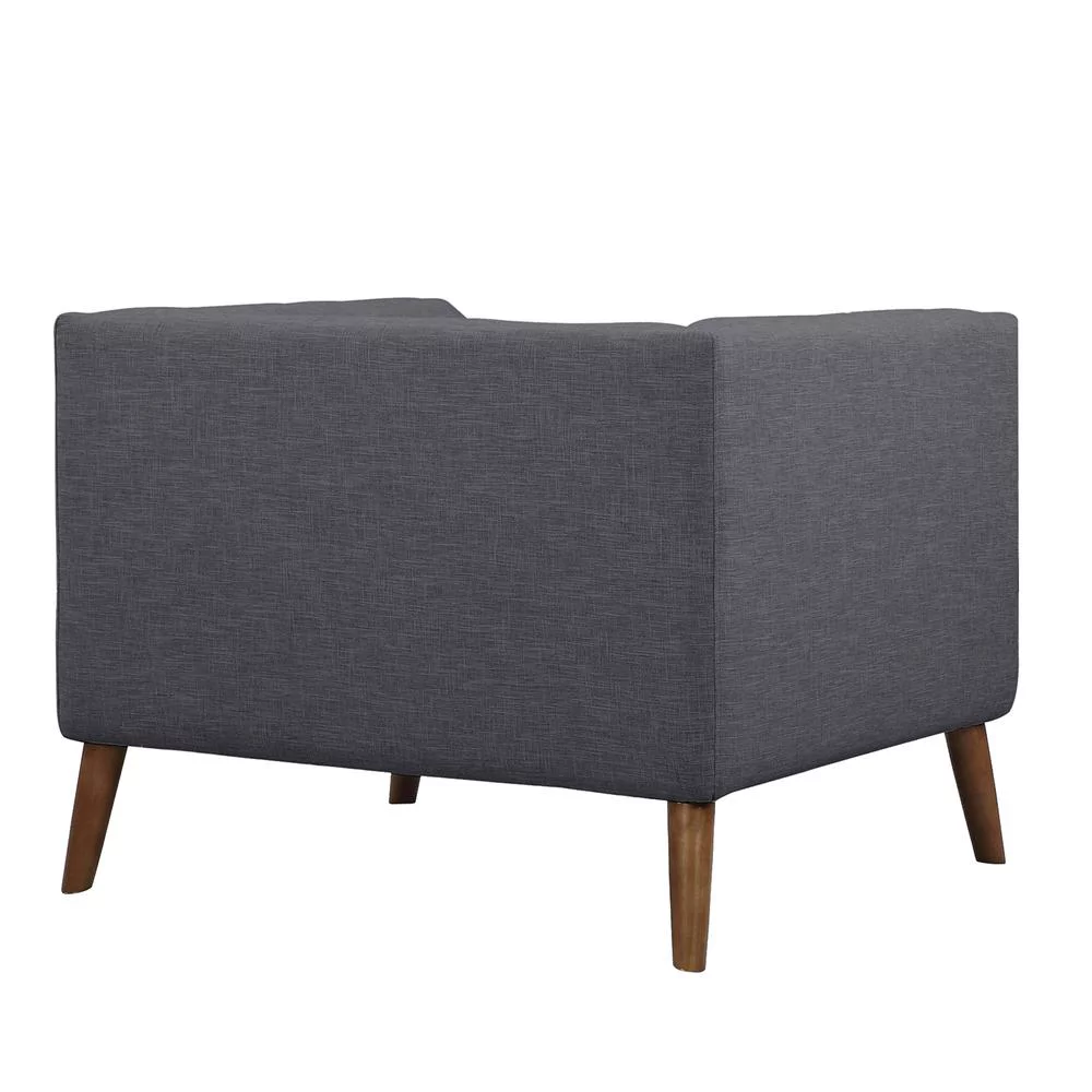 Hudson Gray Button-Tufted Sofa Chair Linen Fabric Walnut Legs