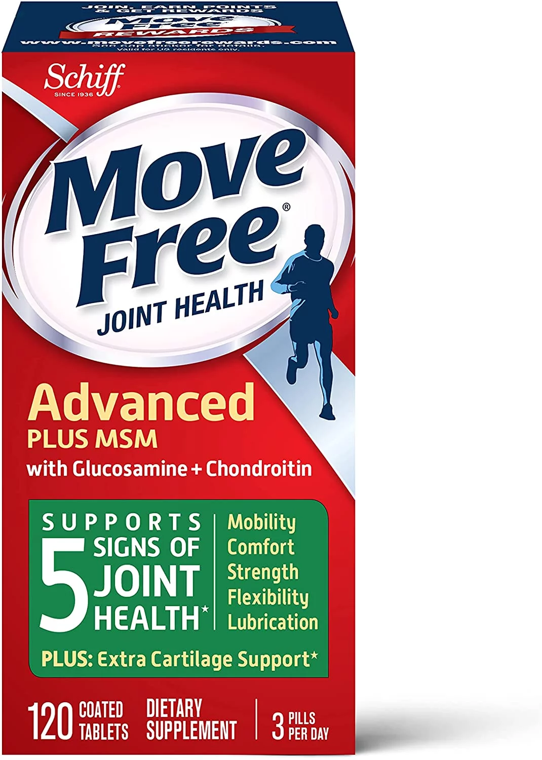 Glucosamine Chondroitin MSM Joint Supplement For Men and Women, Move Free (120 count bottle), Joint Support Tablets, Supports Mobility Flexibility Strength Lubrication & Comfort