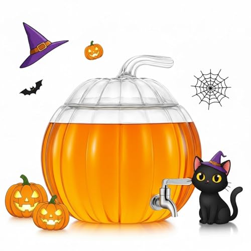 Glass Pumpkin Drink Dispenser 2 Gallon | Fall, Halloween & Thanksgiving Party Beverage Server with Spigot | Clear Pumpkin Punch Bowl for Autumn Events, Kitchen Bar & Holiday Drink Station Decor Gift