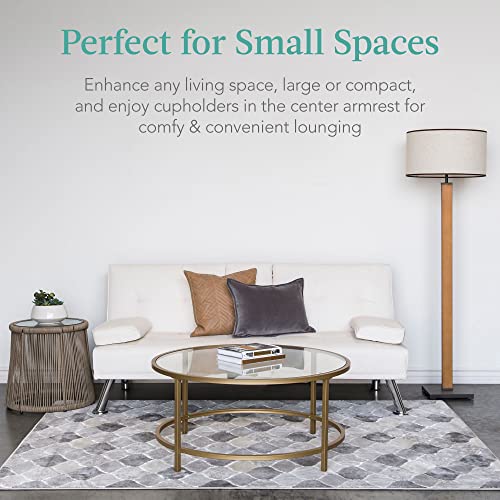 Best Choice Products Faux Leather Upholstered Modern Convertible Futon, Adjustable Folding Sofa Bed, Guest Bed w/Removable Armrests - Blue