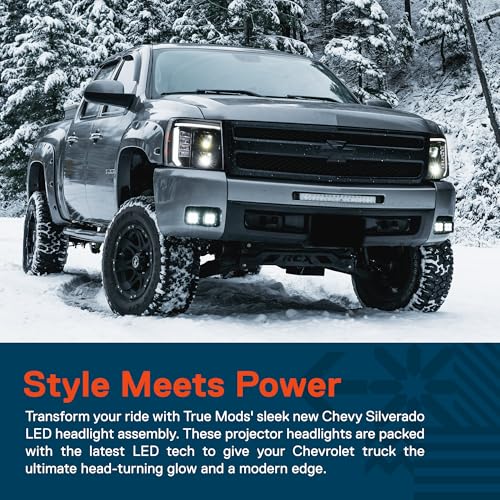 Full LED Headlight Assembly Replacement for 2007-2013 Chevy Silverado 1500 07-14 Silverado 2500HD 3500HD 2500 3500 HD [DOT] DRL Amber Sequential Turn Signal Driver Passenger Headlamp Bulb