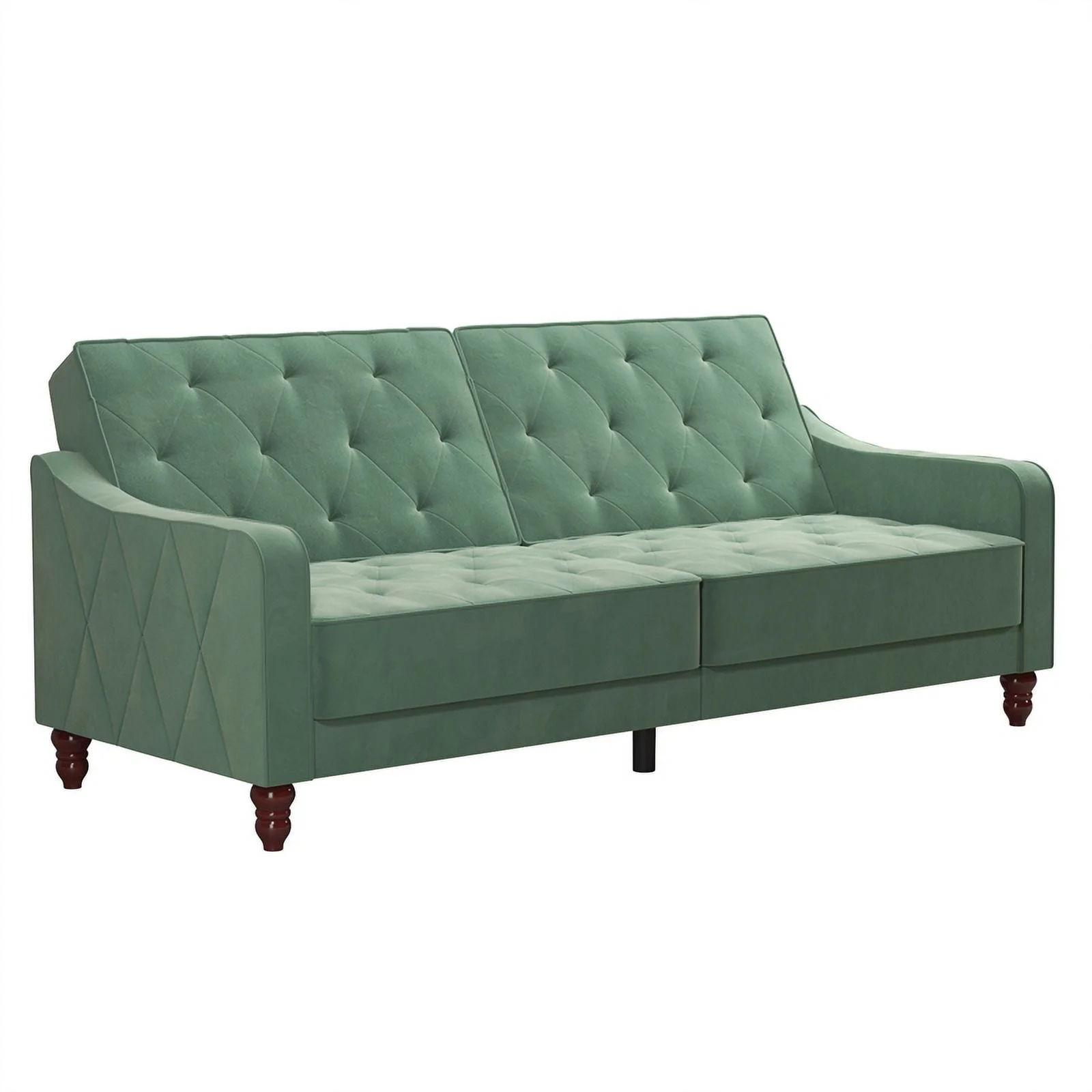 Pemberly Row Vintage Tufted Split Back Futon in Light Green Velvet