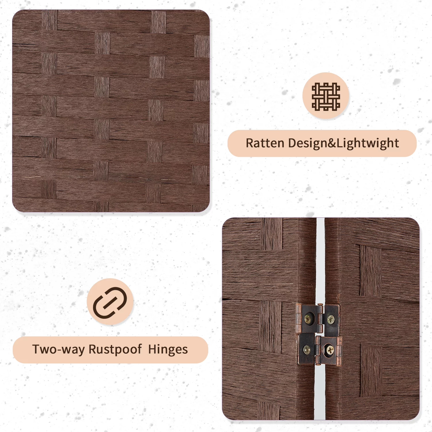 YODOLLA 6 Panels Room Divider, 6 FT Tall Weave Fiber Room Divider, Double Hinged Folding Privacy Screens, Freestanding Room Dividers, Brown