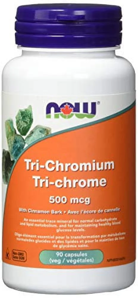 NOW Foods Tri-Chromium 500 mcg, Cinnamon Bark, 90 Veg Capsules