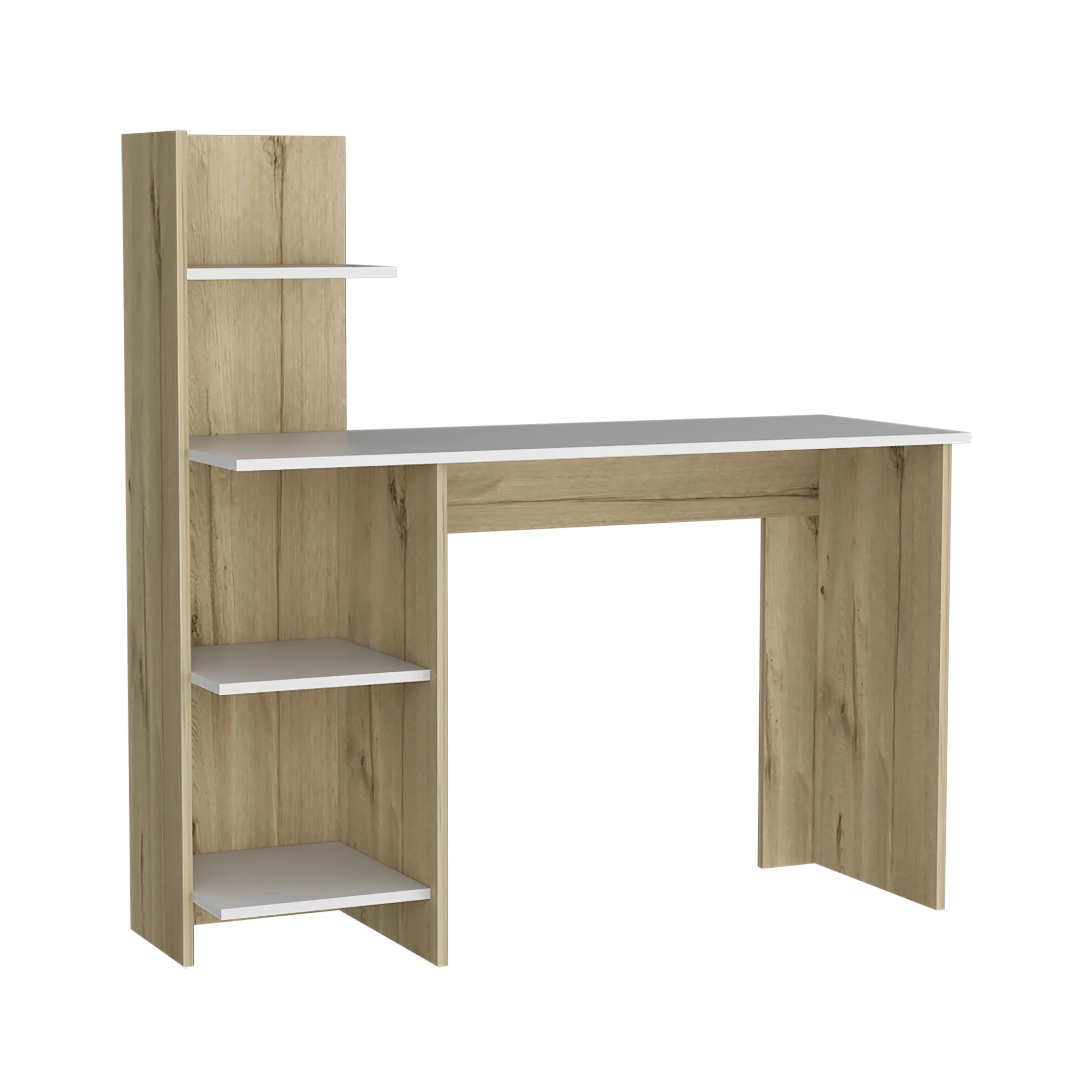 CoSoTower Desk Wichita, Four Shelves, Light Oak / White Finish