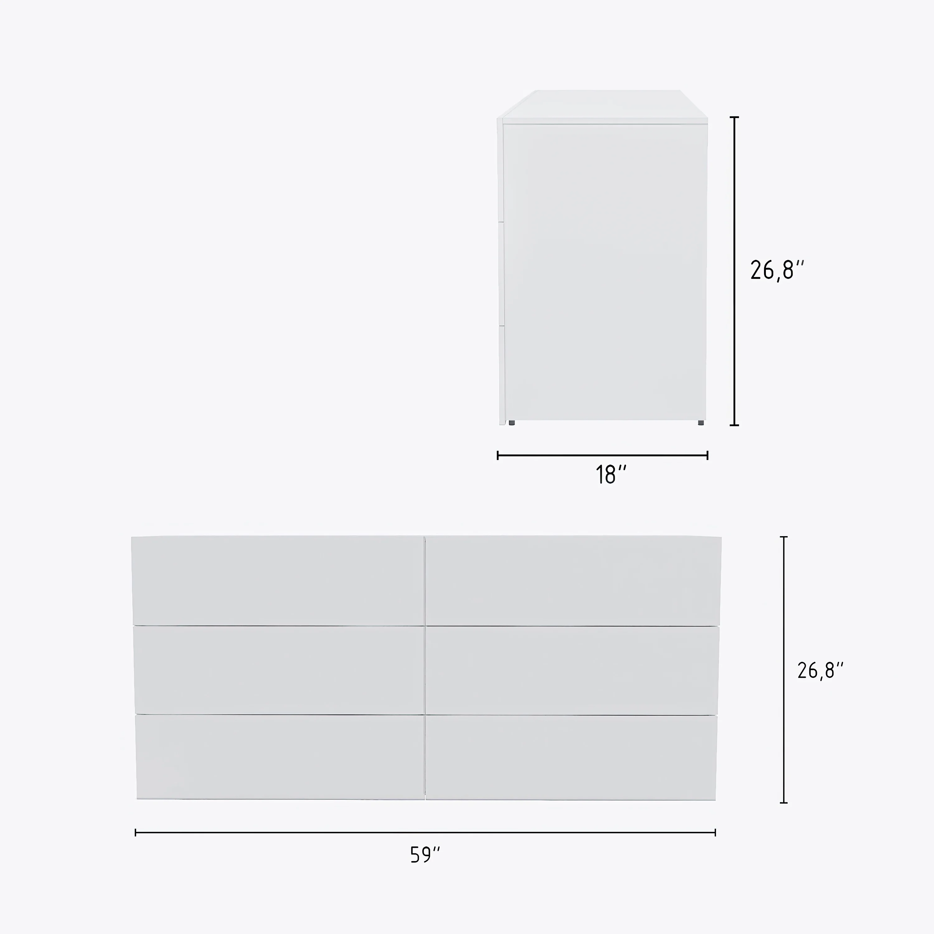 Nexera James Modern 6 Drawer Dresser, White