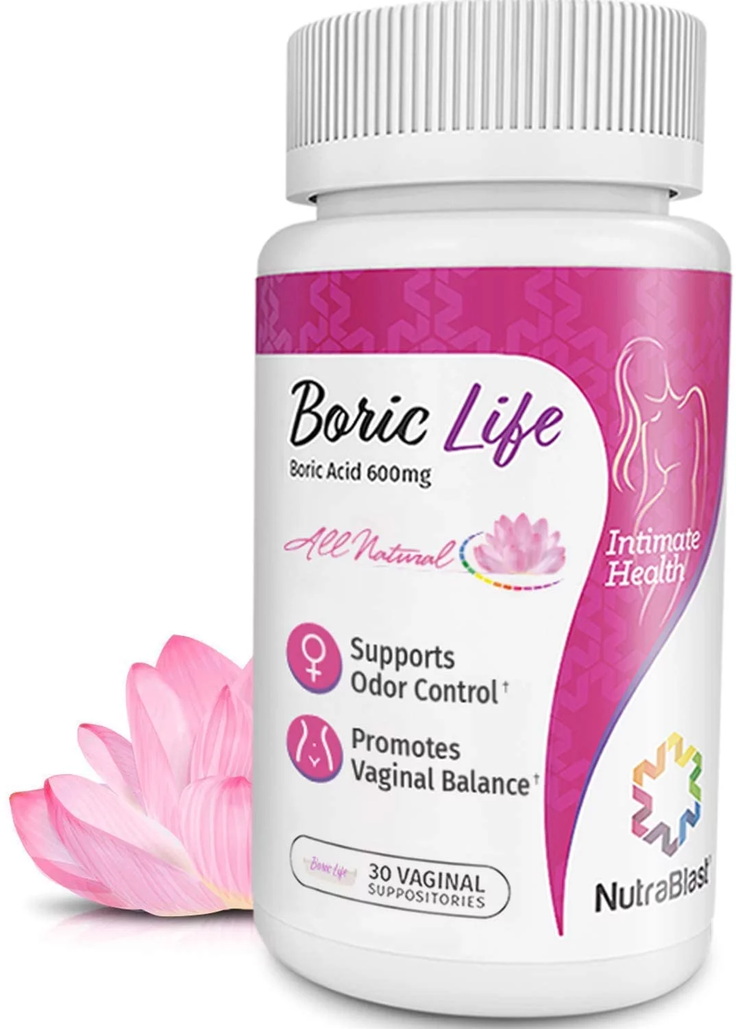 NutraBlast Boric Acid Vaginal Suppositories - 30 Count, 600mg - 100% Pure Made in USA - Boric Life Intimate Health Support