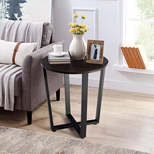 Round End Table, 2-Tier Metal Sofa Table With Storage Shelf, Round Side Table With Metal Frame, Industrial Style Accent Furniture For Home Living Room Bedroom (2, Espresso)