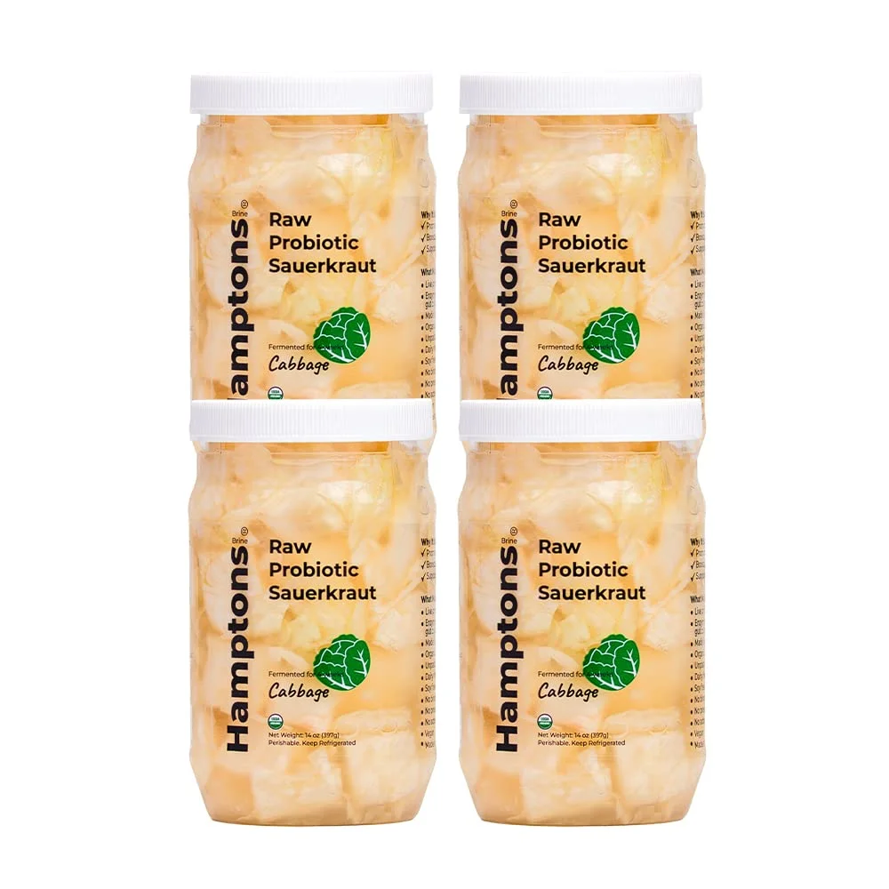 Raw Probiotic Sauerkraut made with Cabbage, Himalayan and Kosher Salt - Organic, Rich in Probiotics and Prebiotics - Unpasteurized and Fermented Using Traditional Methods (16 Oz, Pack of 4)