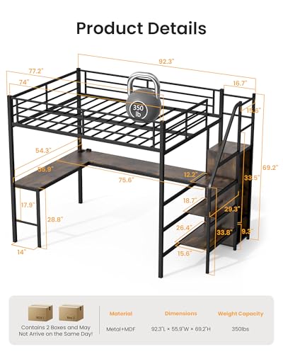 Full Over Full Bunk Bed with Trundle, Heavy Duty Metal Bed Frame with Full-Length Guardrails & Ladder, 3-in-1 Convertible Full Bunk Bed, Noise-Free, No Box Spring Needed, Black