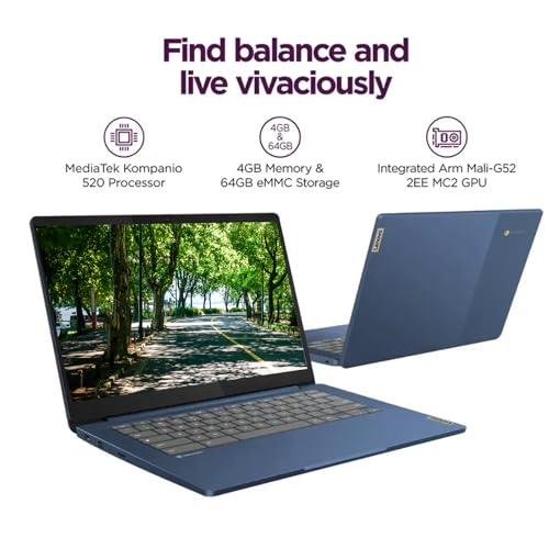 Lenovo IdeaPad Slim 3 Chromebook - 14'' Full HD (1920 x 1080) Display, 8-Core MediaTek Kompanio 520 CPU, Wi-Fi 6, for Business Student, (4GB RAM | 64GB eMMC + 256GB Micro SD Card)