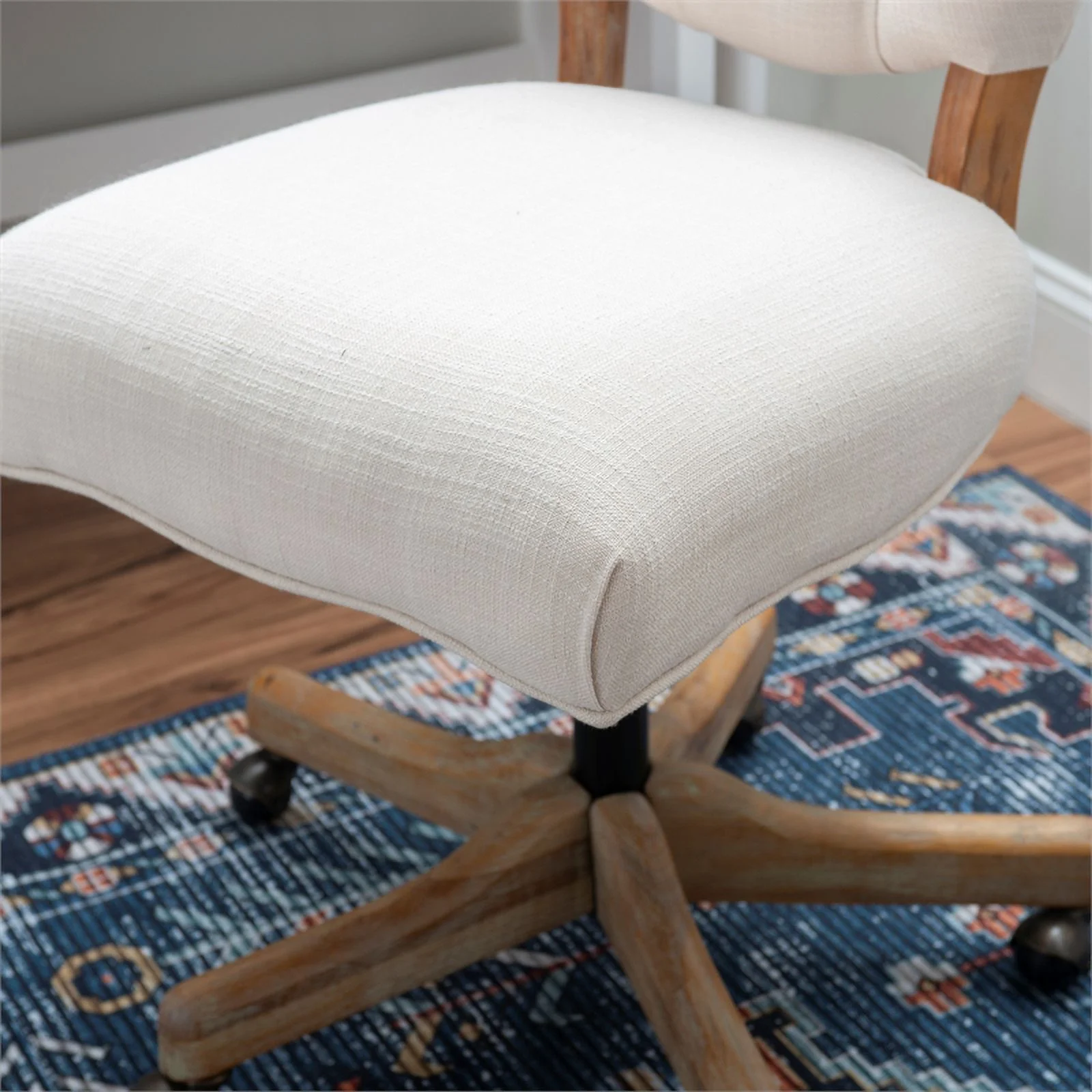 UrbanPro Wood Upholstered Swivel Office Chair in Beige