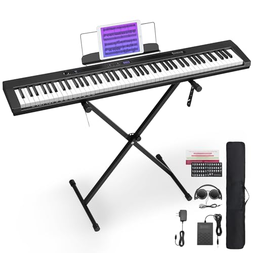 Starfavor 88 Key Piano Keyboard, Compact Bluetooth Digital Piano with Full-size Semi Weighted 88 Keys, Budget Electric Keyboard Piano with Stand, Piano Pedal, Carrying Bag, Recording/MIDI/USB, Black
