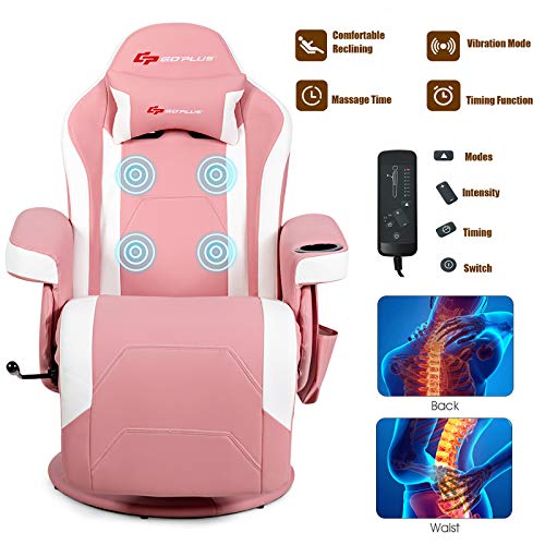 Gaming Recliner Adjustable Massage Gaming Chair with Cup Holder Footrest Ergonomic Single Sofa Living Room Home Theater Seating with Side Pouch, Blue