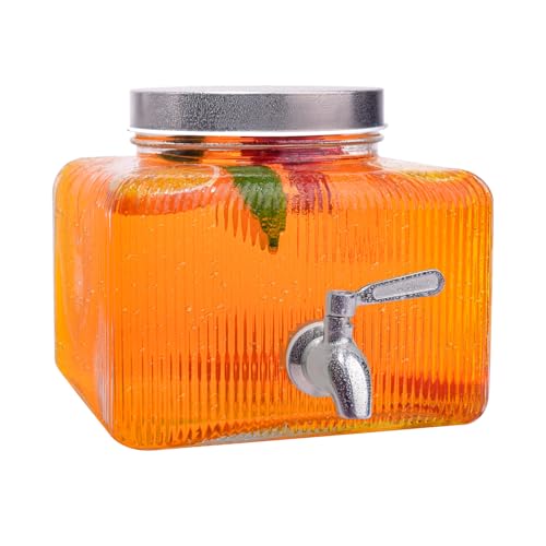 Einfache 1 Gallon Drink Dispenser with Stand,2 Pack Beverage Dispenser with Stand & Stainless Steel Spigot,Glass Water Lemonade Dispensers for Juice,Parties