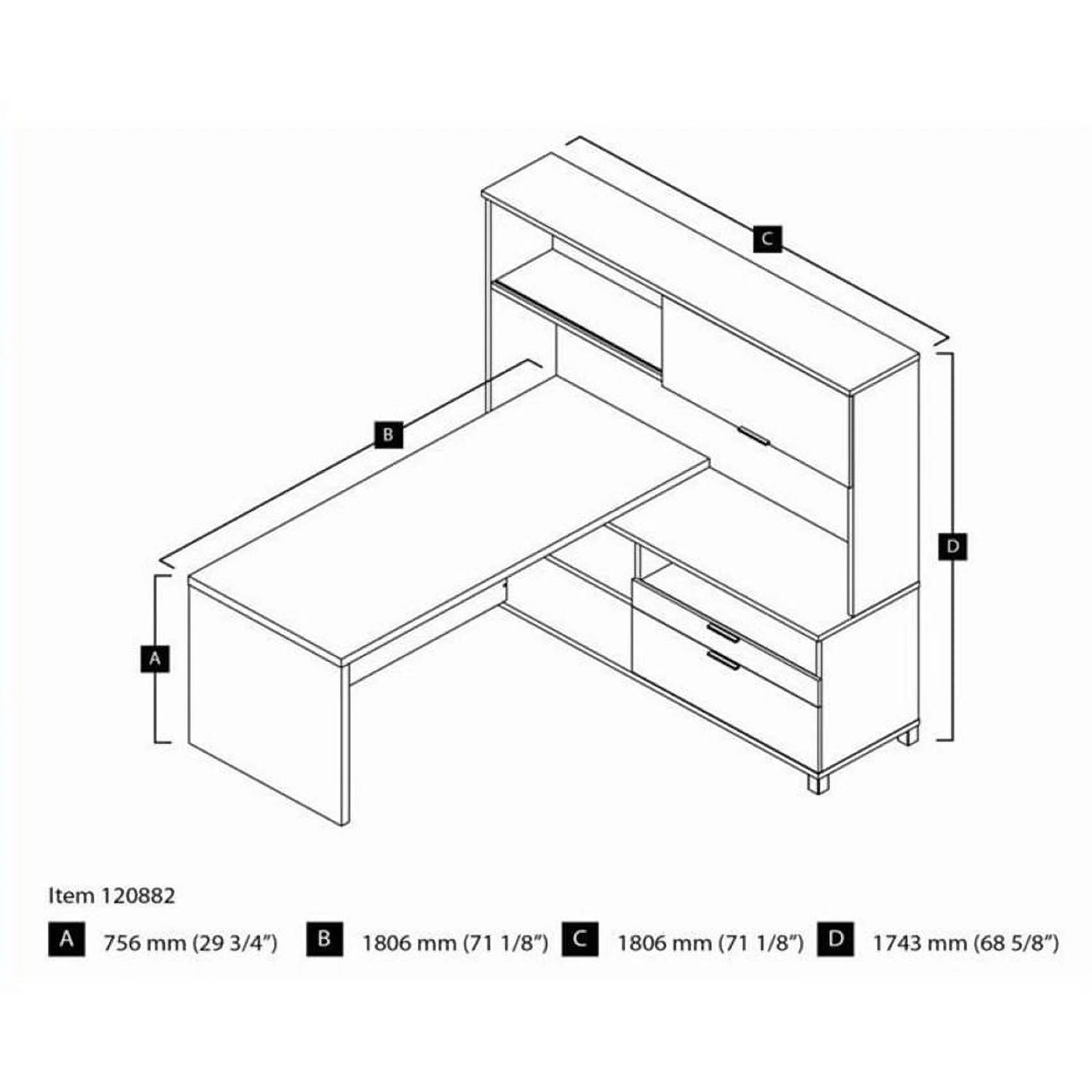 Bowery Hill L-Desk with Hutch in White and Bark Gray