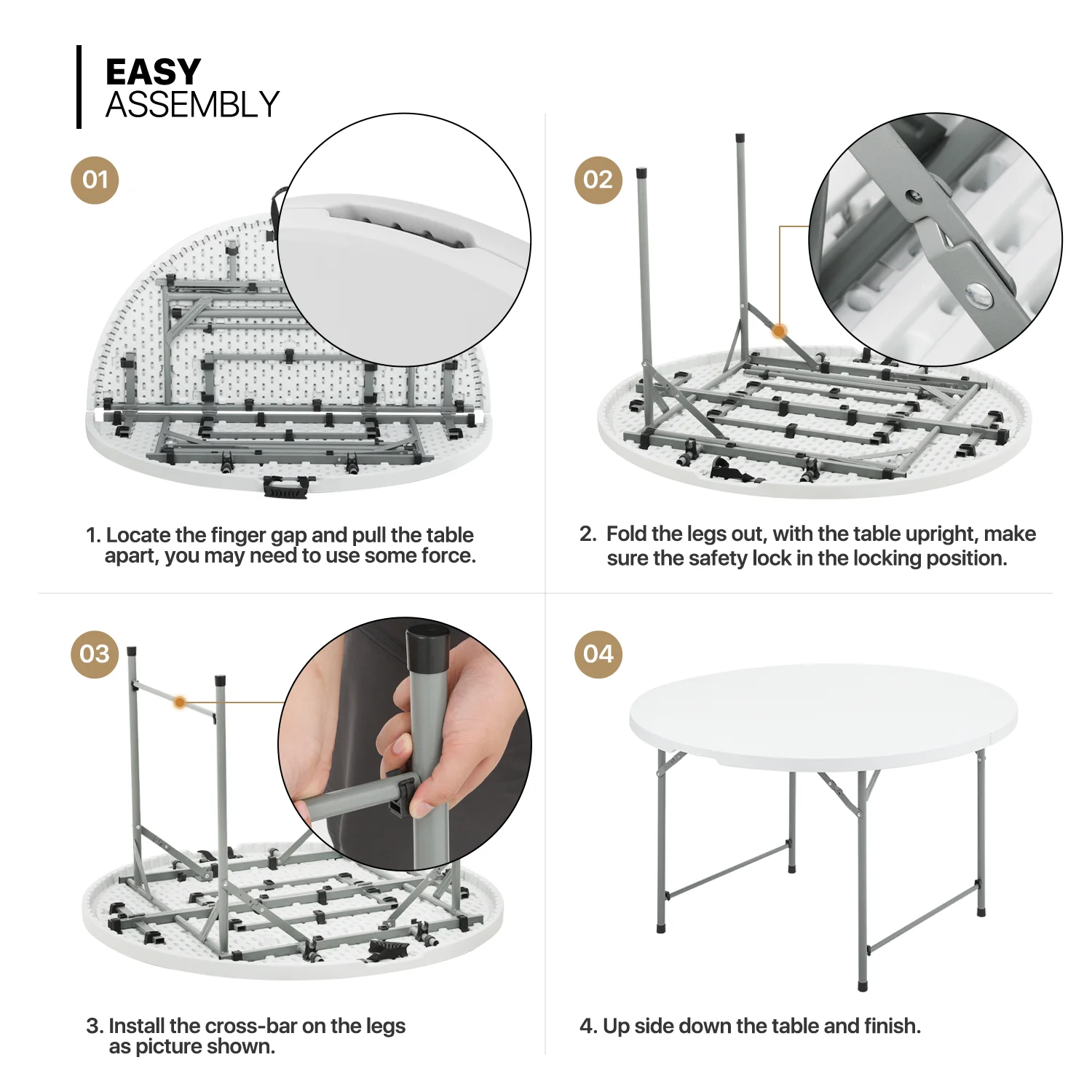 MoNiBloom 7 Pieces 4 FT Folding Round Table and Chair Set, Banquet Event Wedding Card Desk with Handle and Foldable Steel Stools