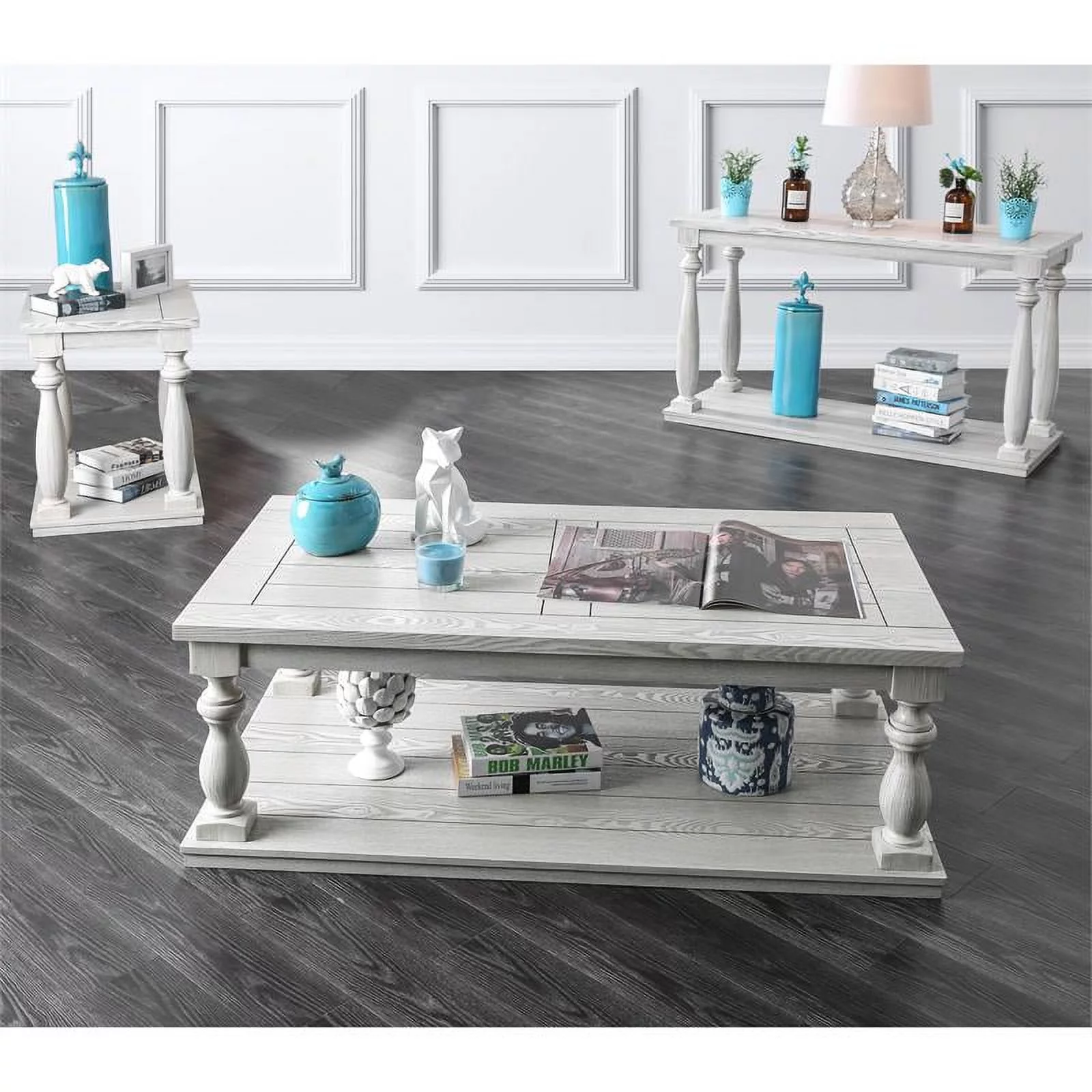 Furniture of America Lynton Rustic Wood Open Shelf Sofa Table in Antique White