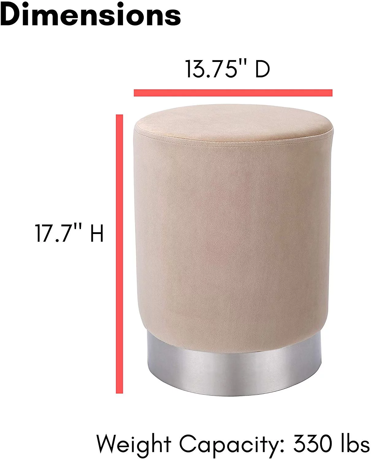 BirdRock Home Round Velvet Ottoman Foot Stool - Taupe