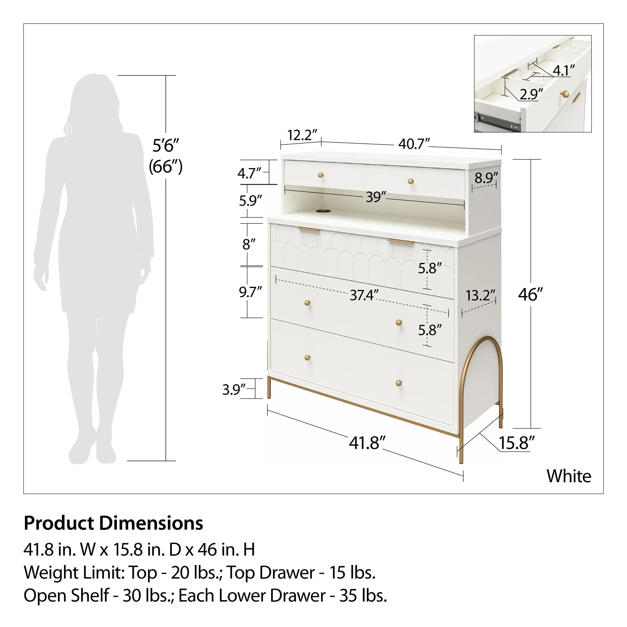 CosmoLiving by Cosmopolitan Anastasia 4 Drawer Dresser w/ Hutch, White