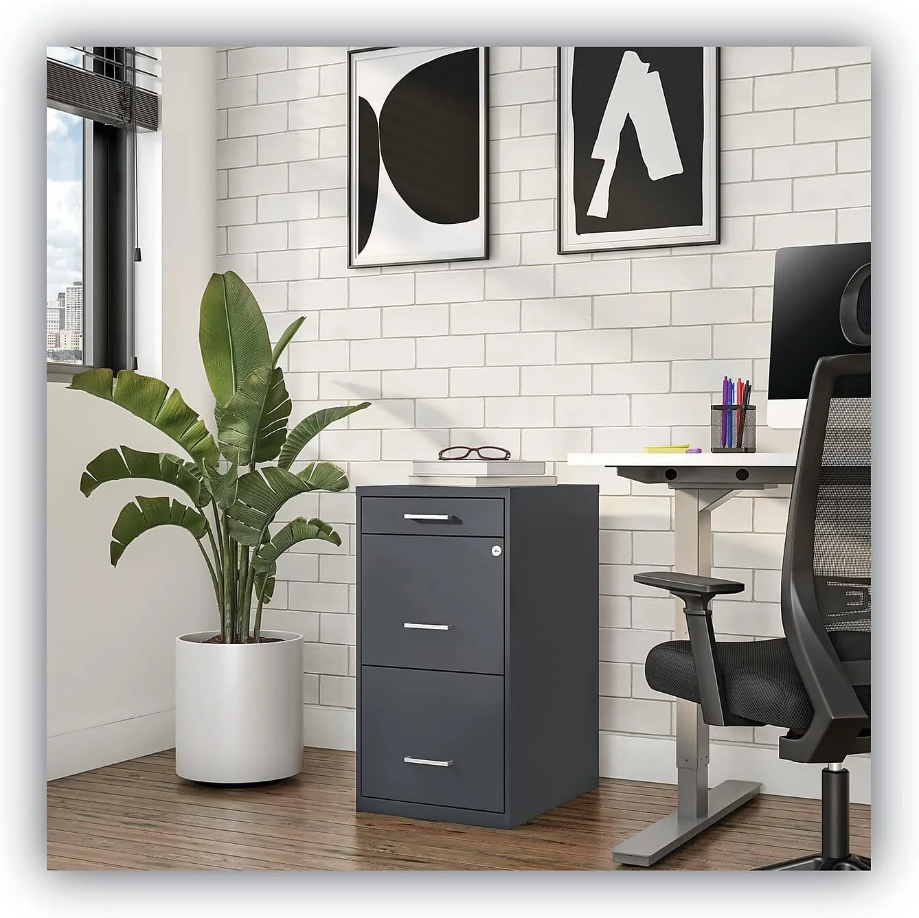 2806768 Soho 14 In. X 18 In. X 26.9 In. 3-Drawer Vertical File Cabinet - Letter, Charcoal