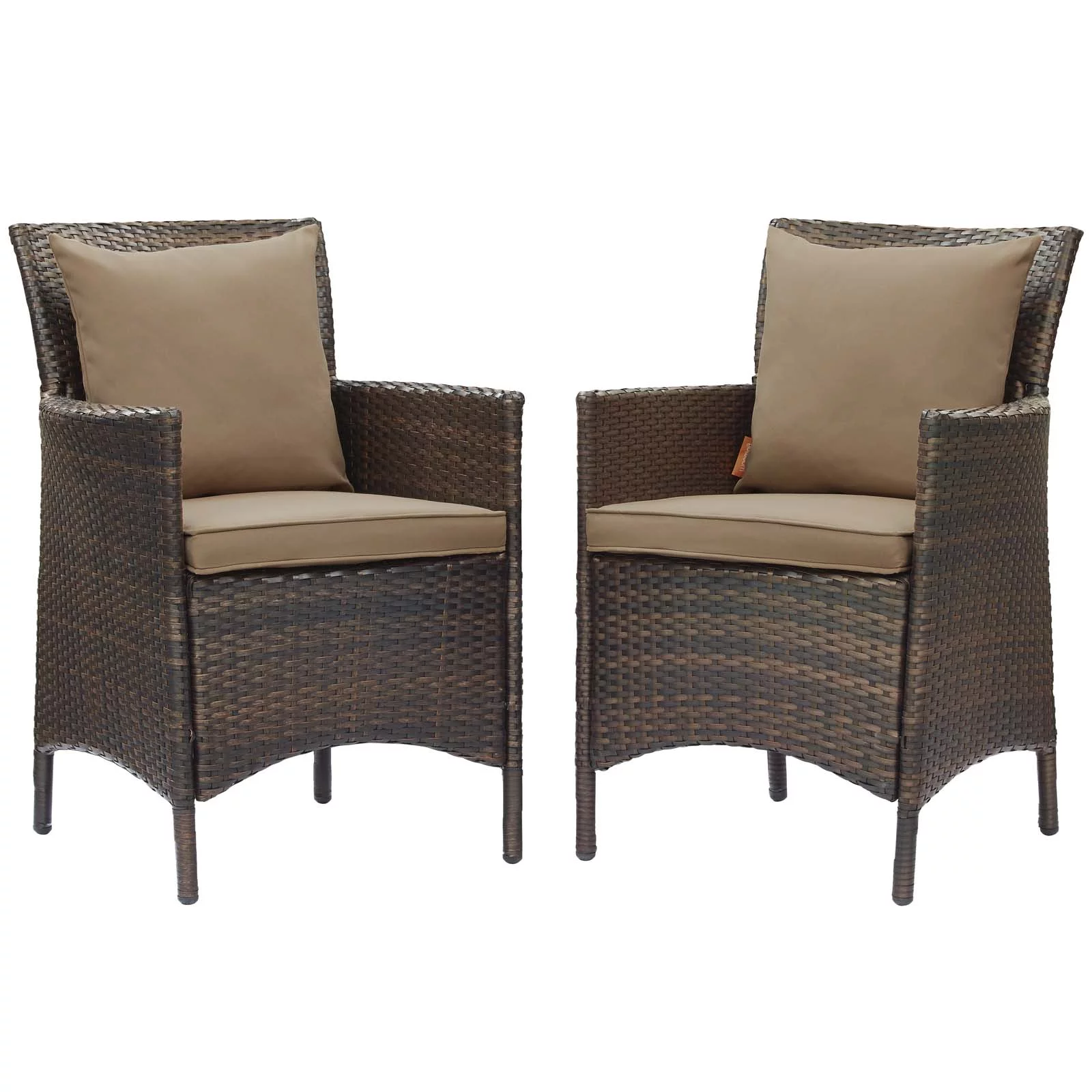 Side Dining Chair Armchair, Set of 2, Rattan, Wicker, Brown Brown, Modern Contemporary Urban Design, Outdoor Patio Balcony Cafe Bistro Garden Furniture Hotel Hospitality