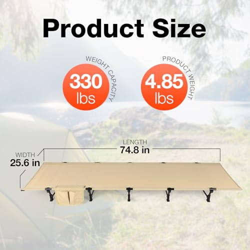 FAHKNS Lightweight Camping Cot, Ultralight Folding Bed for Camping, Hiking, Travel, Portable Compact for Outdoor Travel， Black