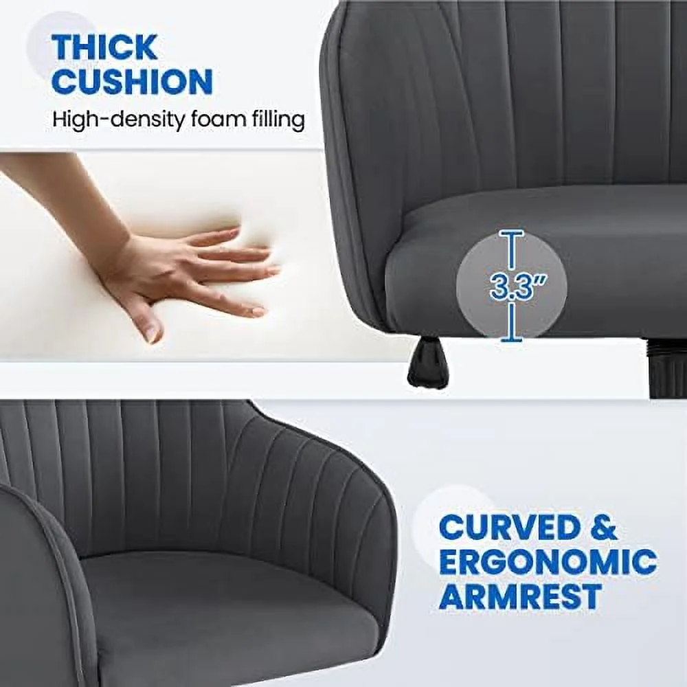 KHBIULIFE Modern Faux Leather Desk Chair Height Adjustable Task Chair Swivel Office Chair Makeup Chair Computer Chair Mid Back Chair Living Room Chairs with Arms Retro Brown