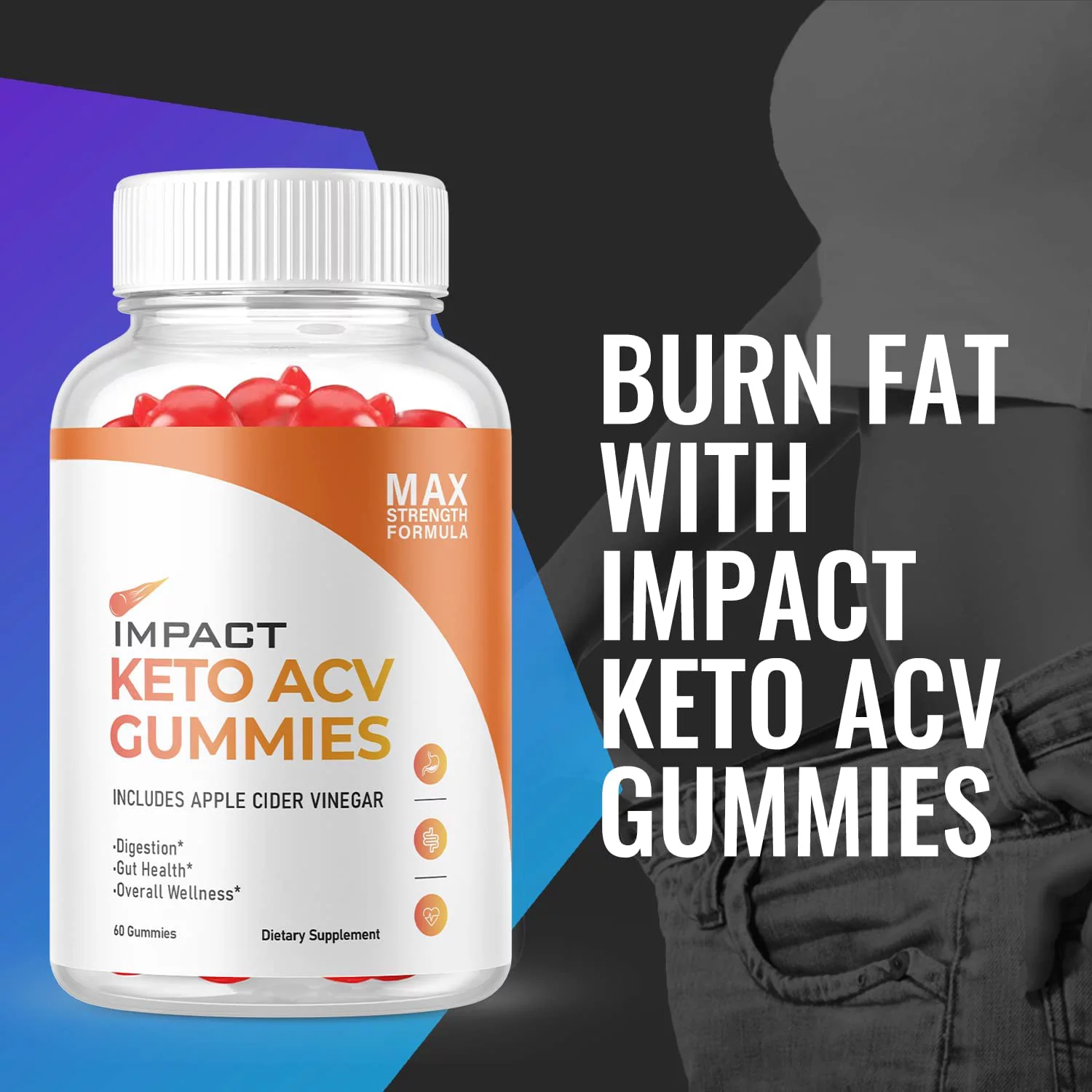 (1 Pack) Impact Keto ACV Gummies - Supplement for Weight Loss - Energy & Focus Boosting Dietary Supplements for Weight Management & Metabolism - Fat Burn - 60 Gummies