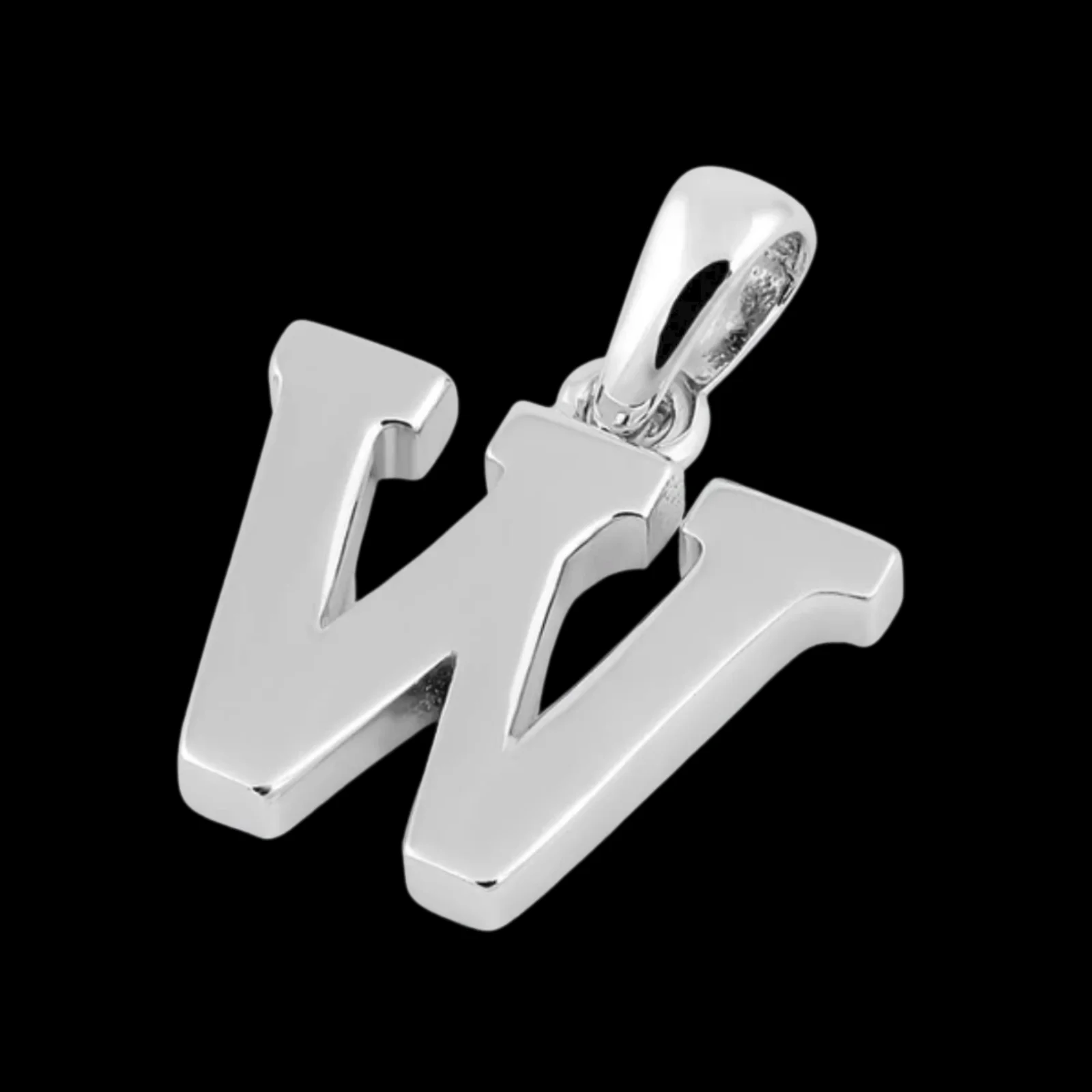 Block Letter Initial W Pendant Necklace Solid 925 Sterling Silver