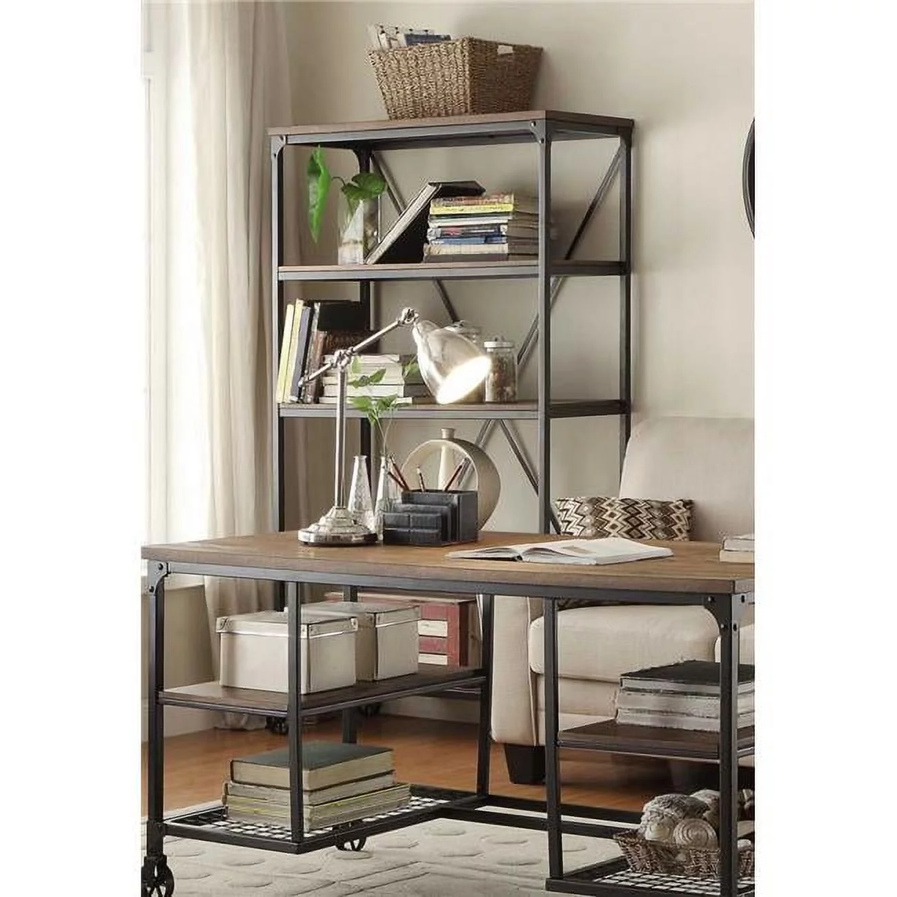 Home Elegance 5099-17 72 x 18 x 40 in. Millwood Bookcase - Distressed Ash