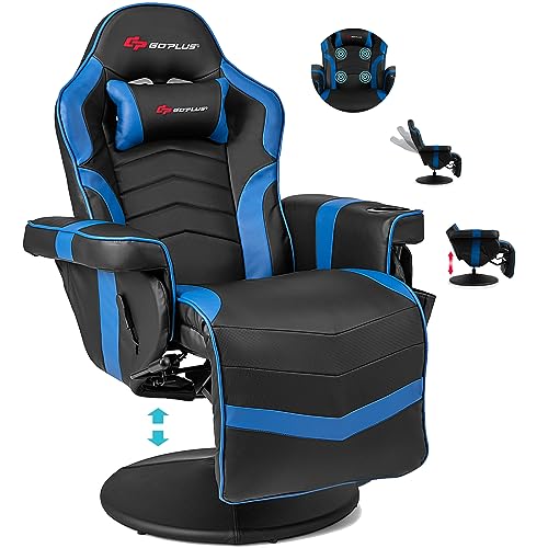 POWERSTONE Gaming Recliner Massage Gaming Chair with Footrest Ergonomic PU Leather Single Sofa with Cup Holder Headrest and Side Pouch, Adjustable Living Room Chair Seating, Black