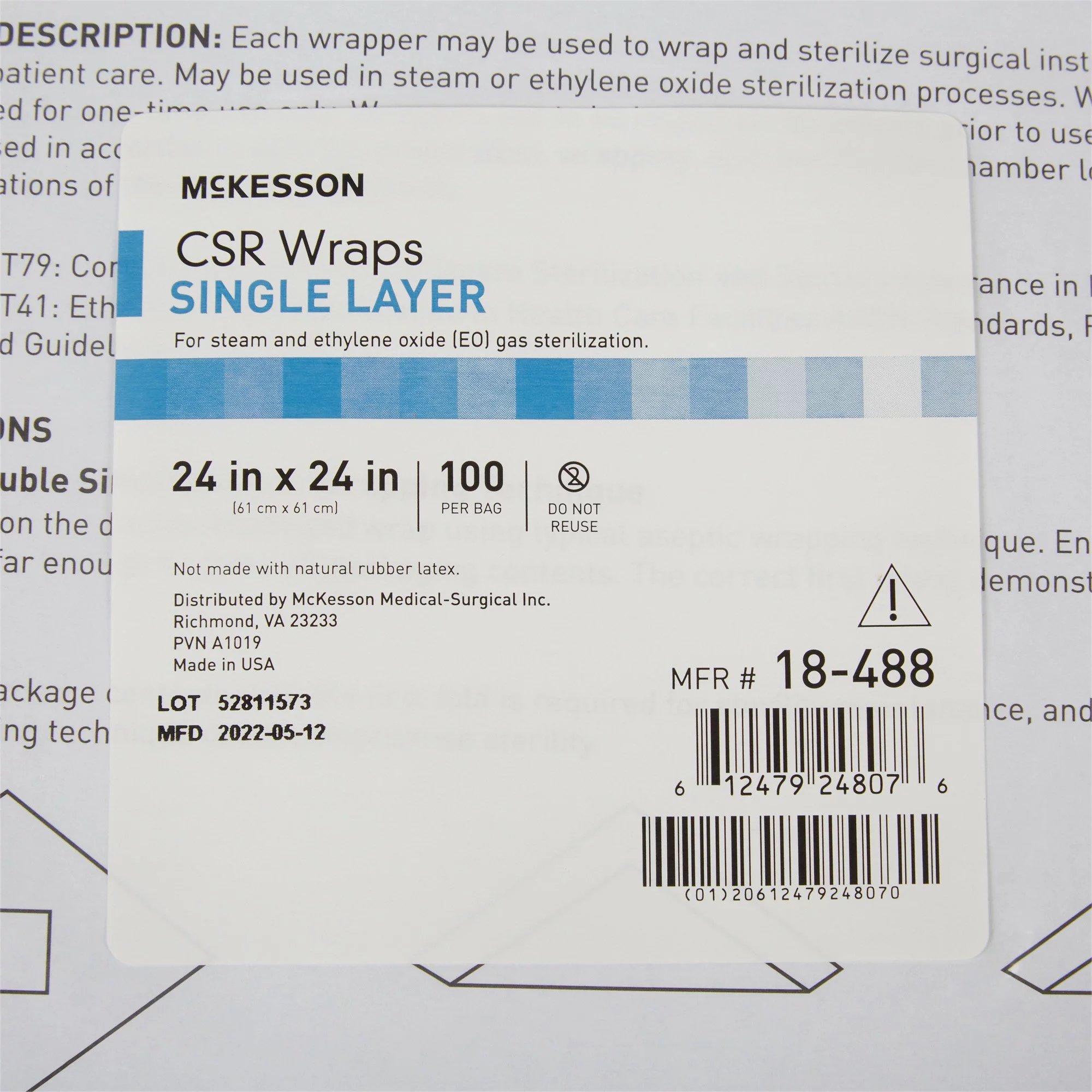 McKesson Sterilization Wrap Single Layer Blue 24 x 24