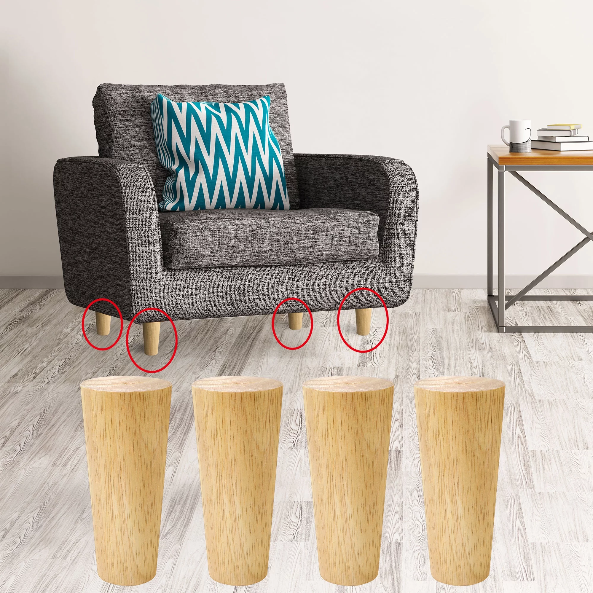 Uxcell Wood Furniture Legs 4Pcs, Hardwood Sofa Replacement Legs 6 Inch