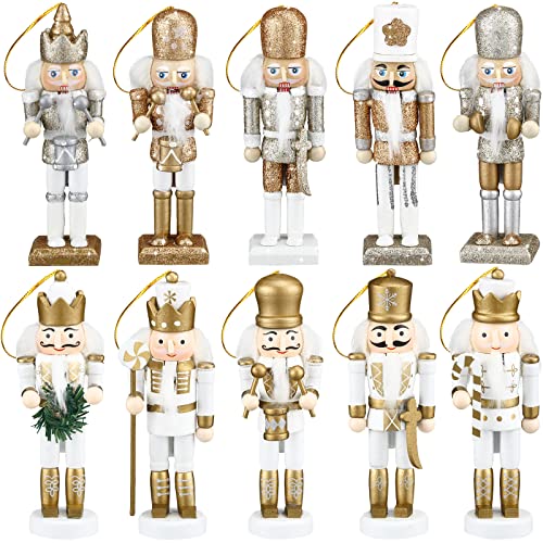 Jetec 10 Pcs Christmas Nutcracker Ornaments Wooden Hanging Decorations 5 Inch Tall Nutcracker Figures Christmas Decorations(Cute Style)